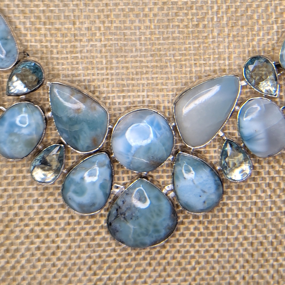Natural Larimar Statement Necklace With Aquamarine Accents - Picture 3 of 8
